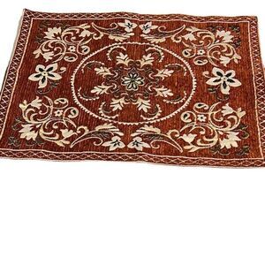 Rust White Floral Embroidery Polyblend Set of 6 Dining Placemats 17.5x12